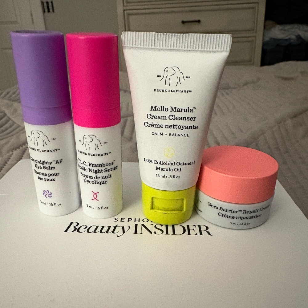 Drunk Elephant Mini Skincare Set in White, Yellow, Pink, Purple
